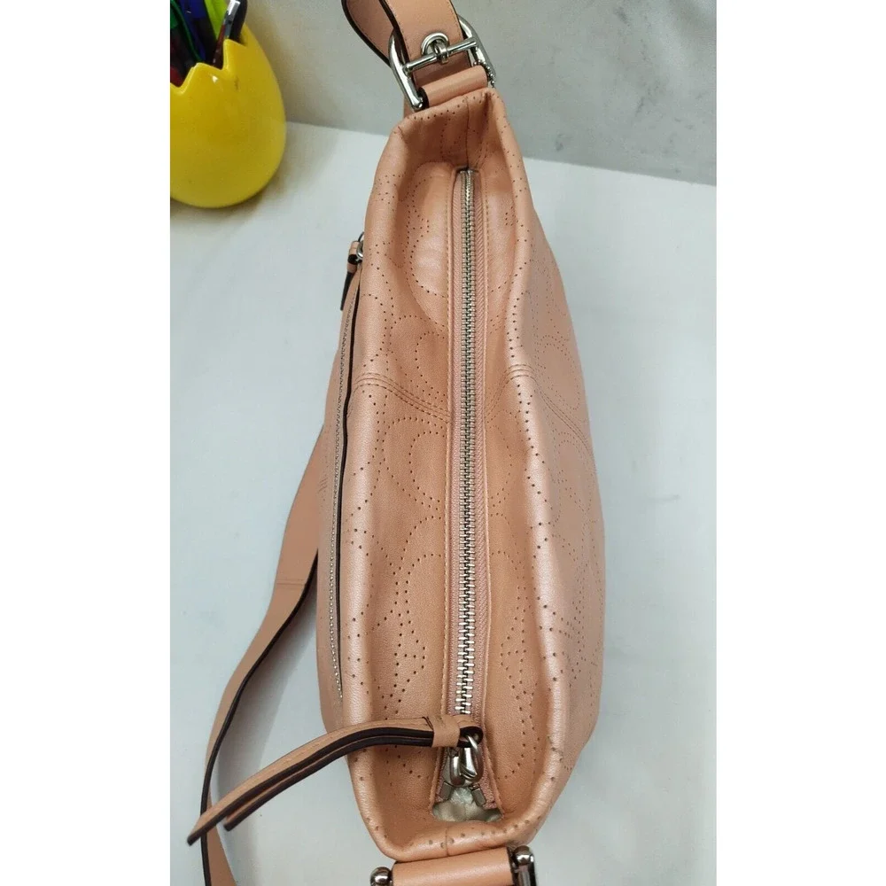 Coach Signature Petal Pink Leather Zipper Closure Crossbody Bag